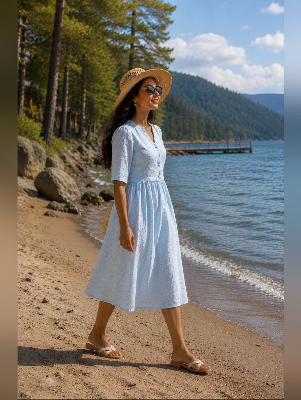 Elegant Sky Blue Cotton Dress